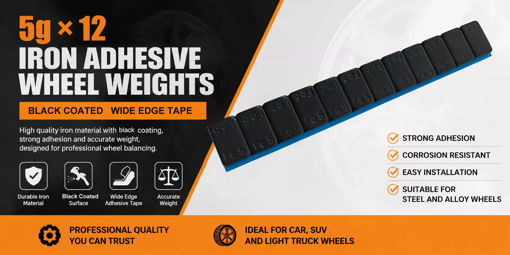5g×12 Black Coated Adhesive Wheel Weights