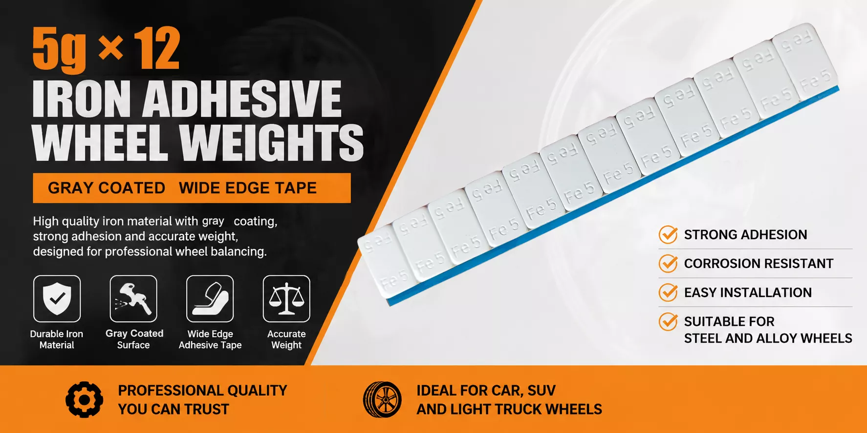 5g×12 Grey Coated Adhesive Wheel Weight