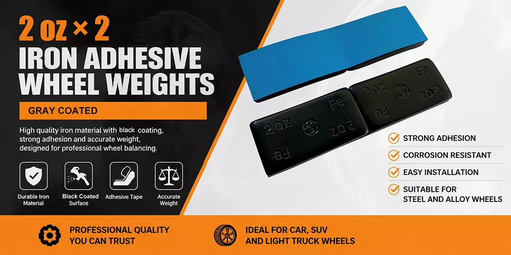 2 oz Black Coated Iron Adhesive Wheel Weight