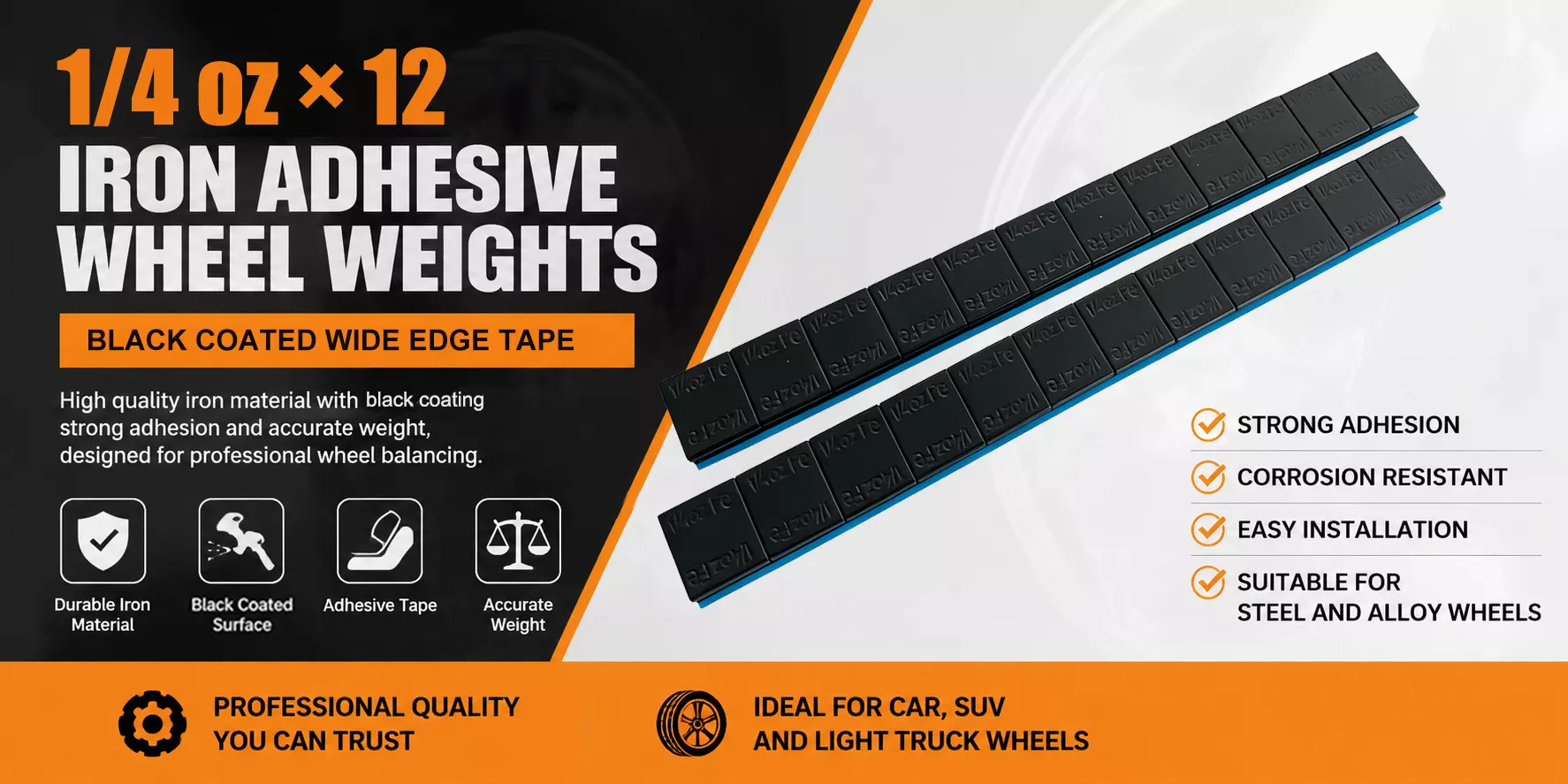 Black Coated Right Angle Adhesive Wheel Weight 1