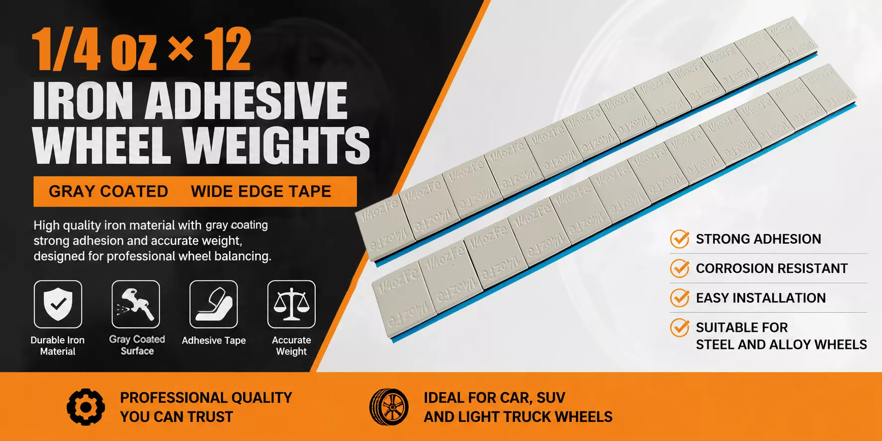 14oz Grey Coated Right Angle Adhesive Wheel Weight