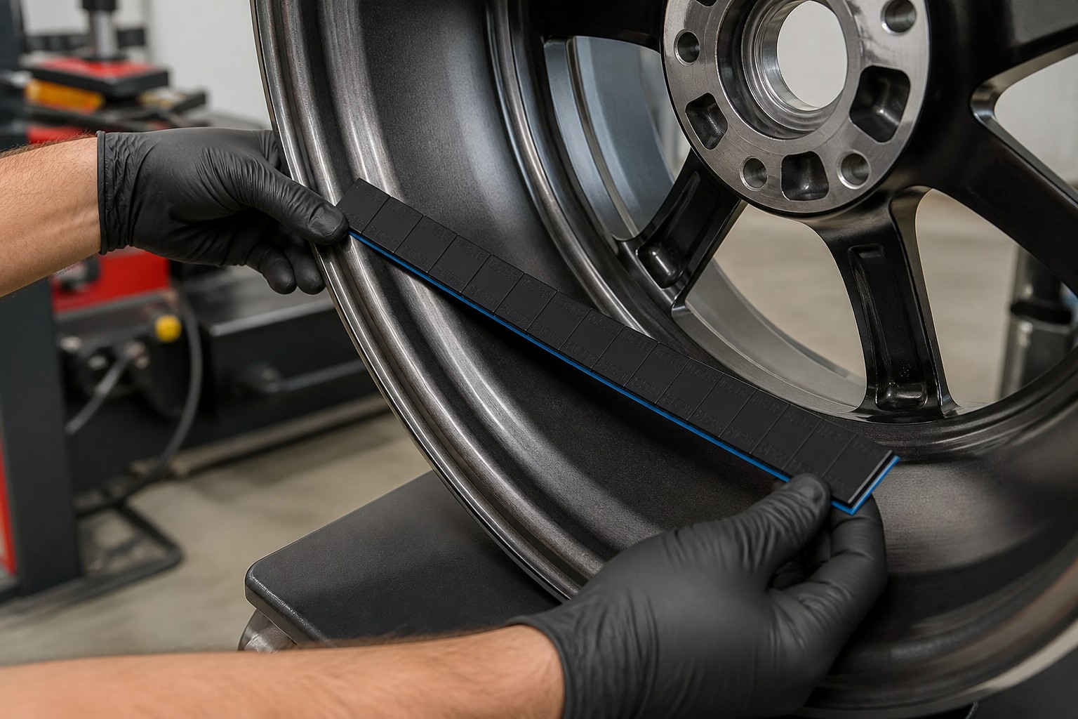 When does an oz black coated right angle adhesive wheel weight fit?