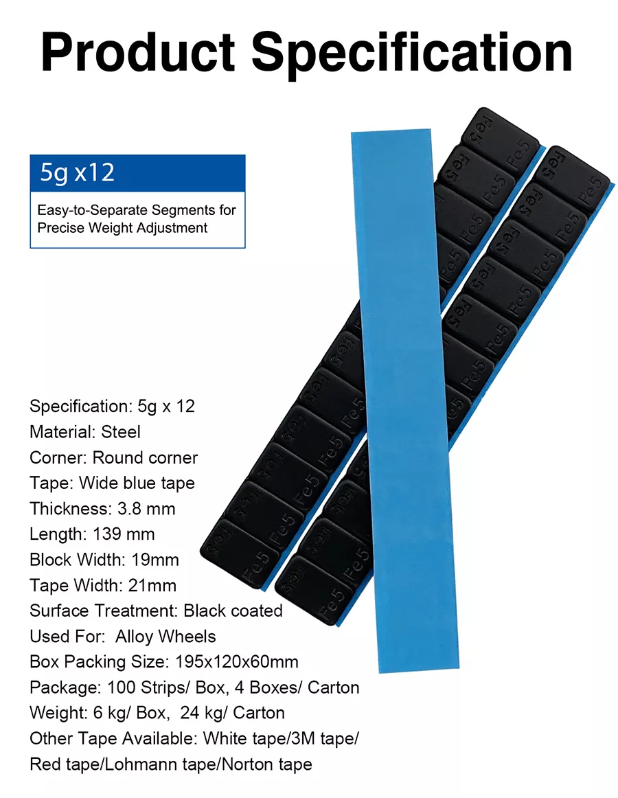 5g×12 Black Coated Adhesive Wheel Weights