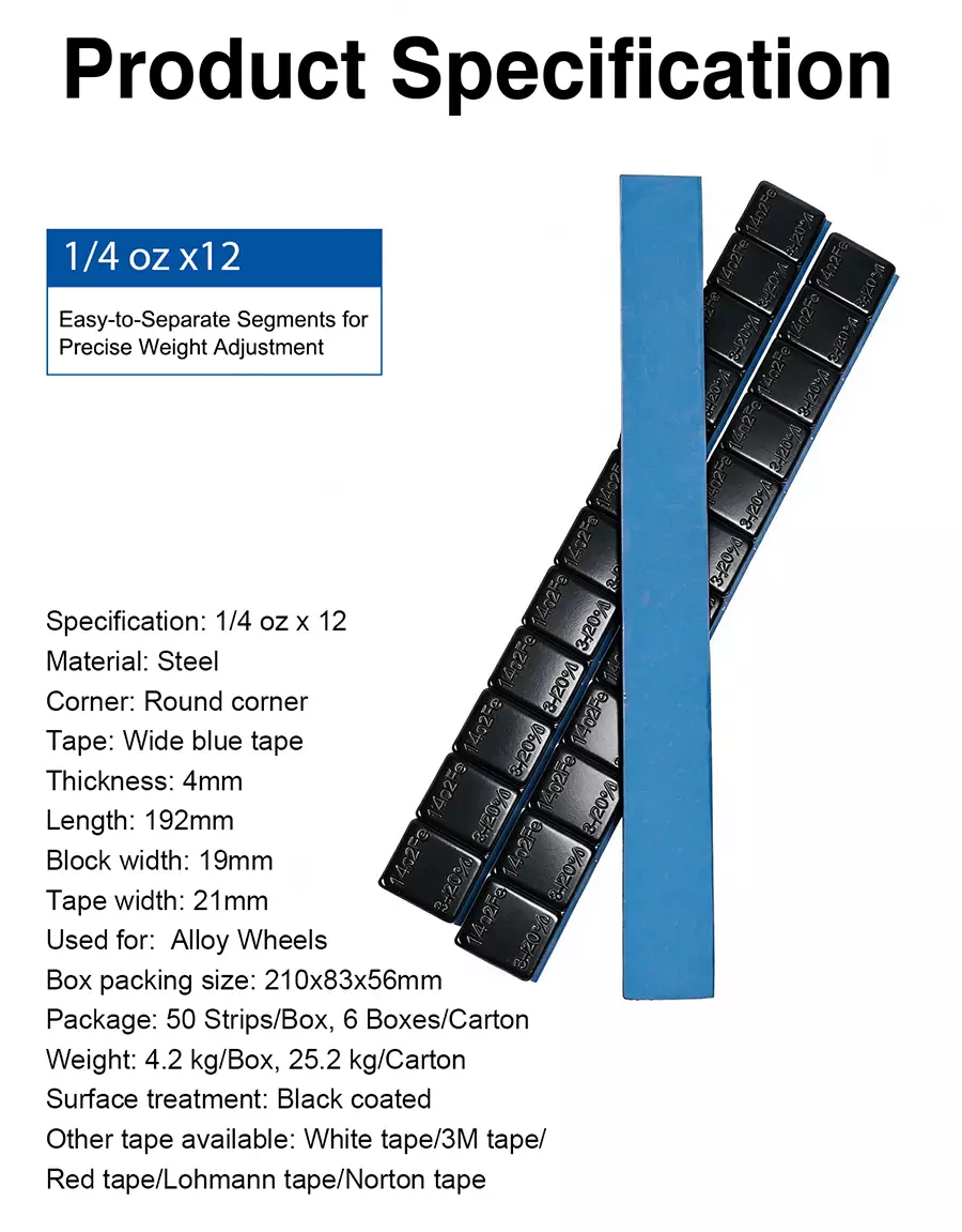 1/4oz × 12 Black Coated Adhesive Wheel Weights